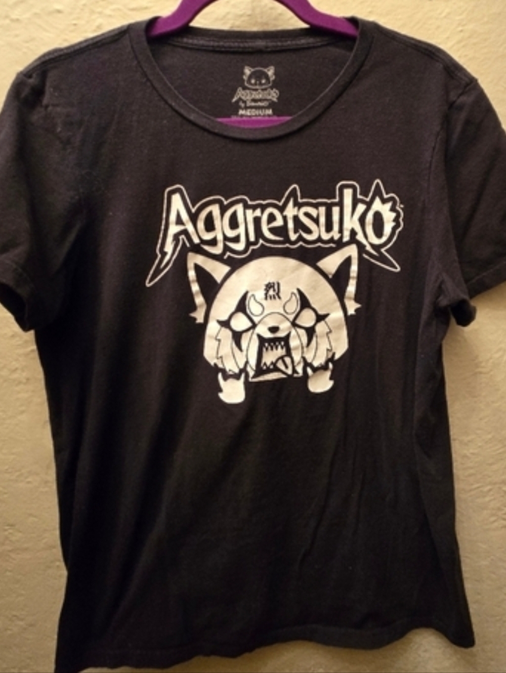 Aggretsuko Sanrio Black Graphic T-Shirt Metal Anime Tee Medium
